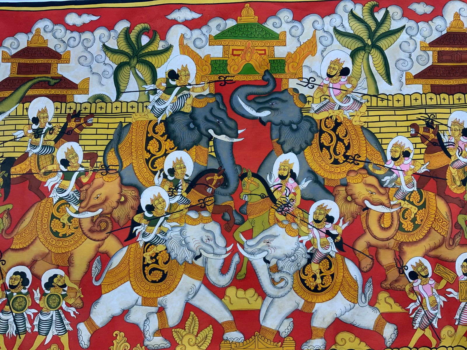 Asian War Elephants Battle Painting on Silk (1 of 13)