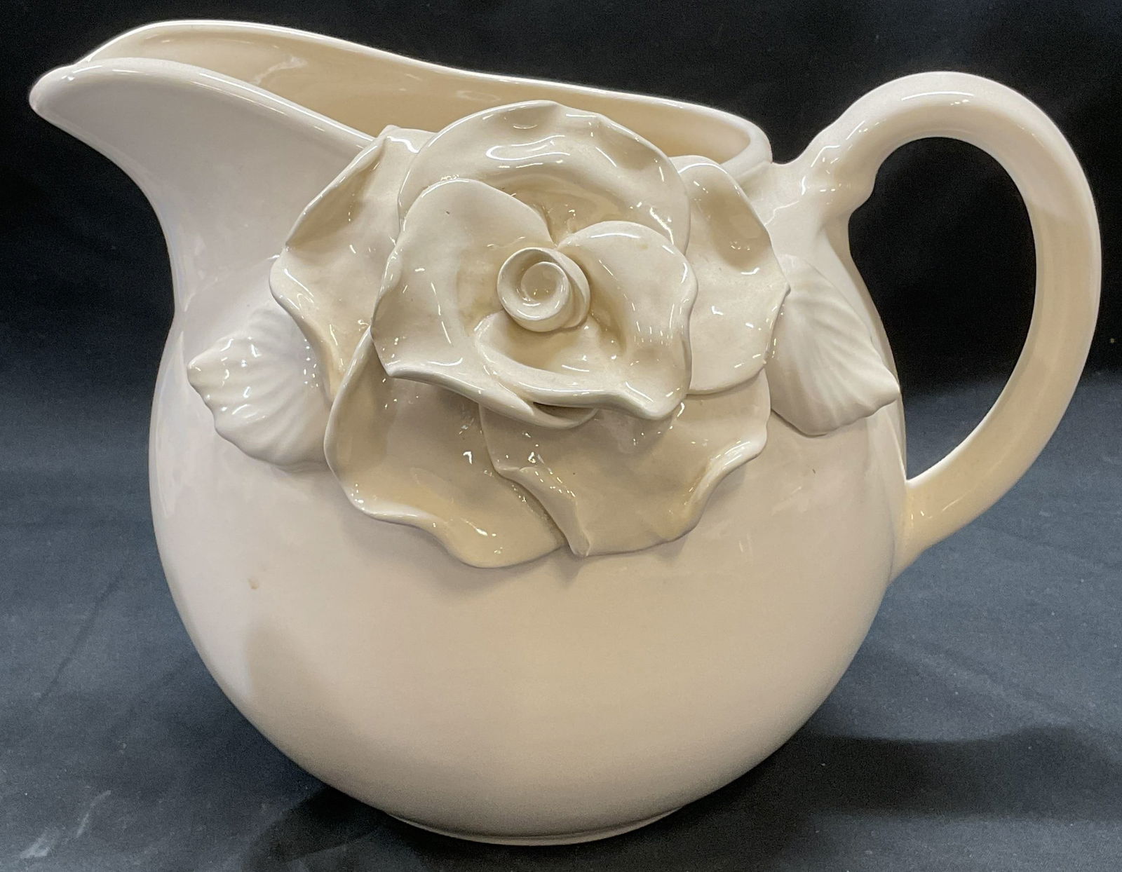Signed White Ceramic Flower Pitcher (1 of 6)