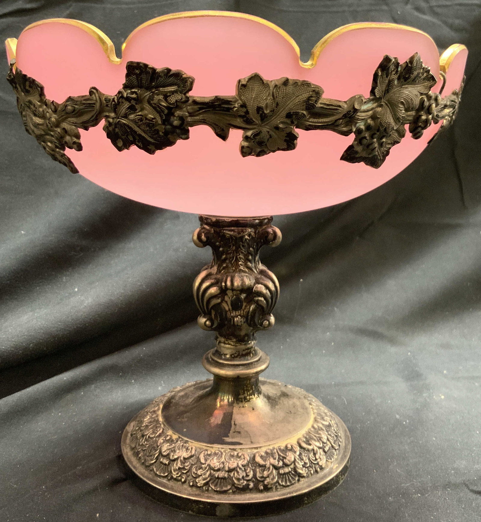 Silver Plate & Pink Art Glass Stemmed Vessel (1 of 8)