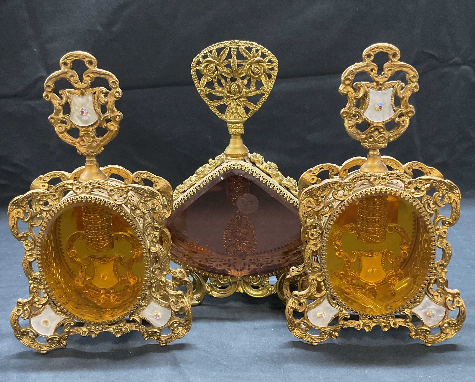 Lot 3 Vtg Yule Original Gold Pl Ormolu Bottles (1 of 11)