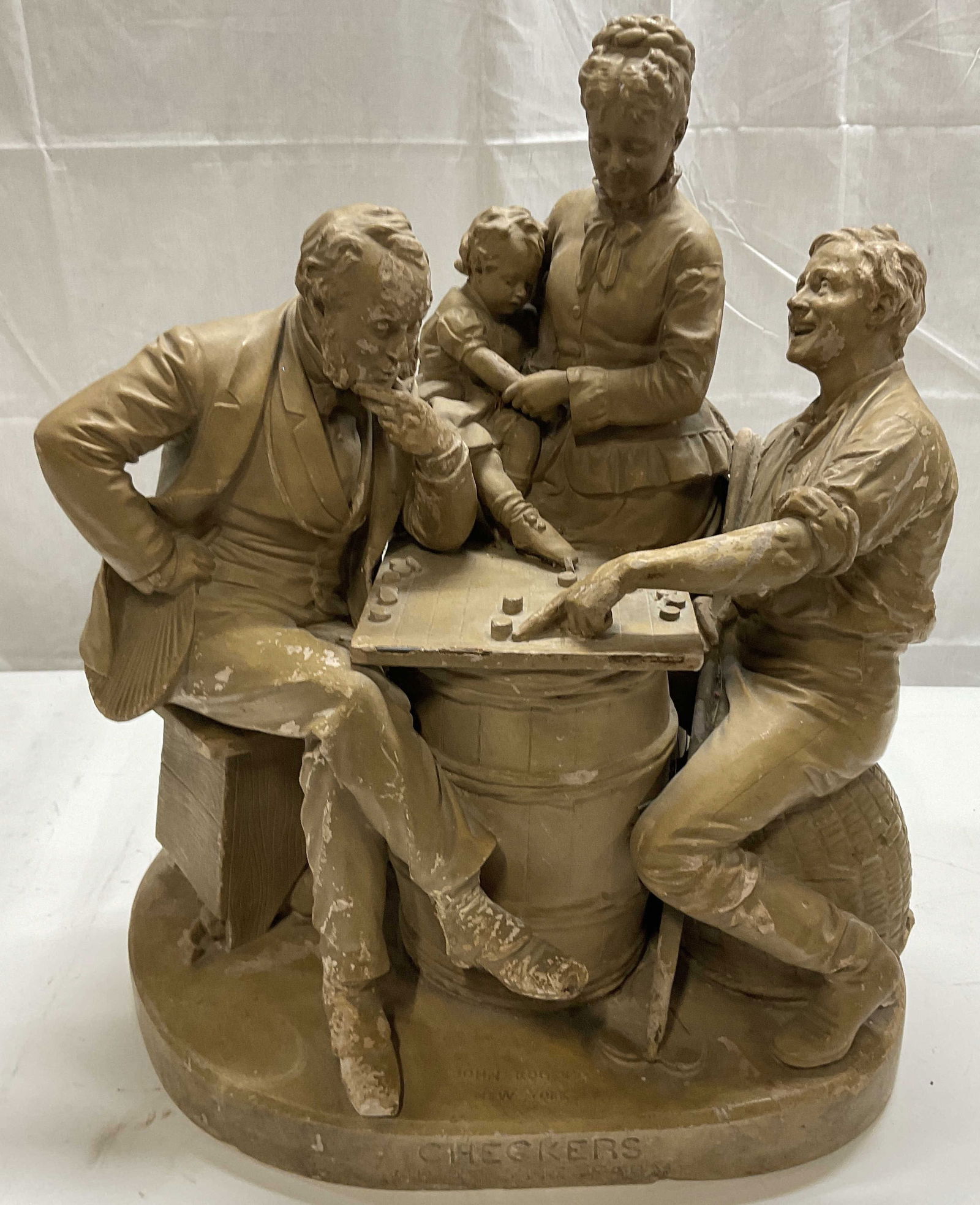 JOHN ROGERS Ceramic Sculpture Grouping Checkers (1 of 13)