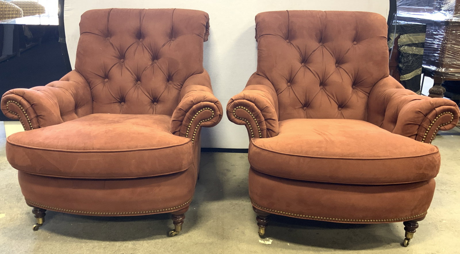 LAURENT LEATHER Pr Armchairs W Casters (1 of 10)