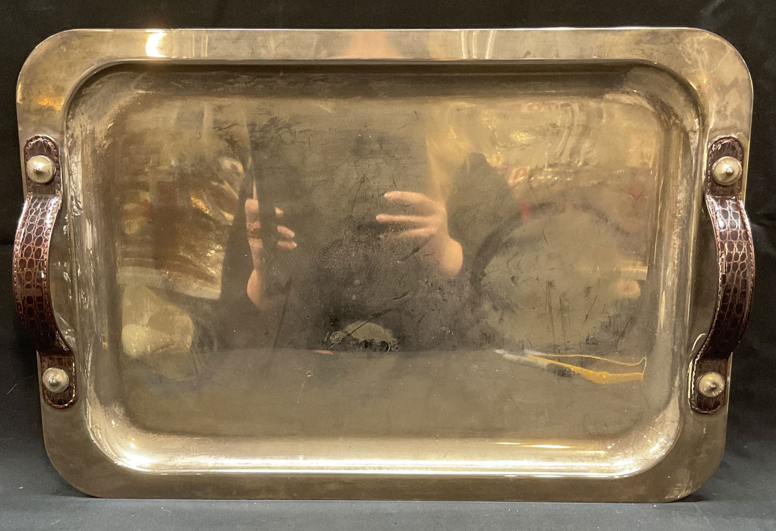 Vtg TOWLE Silver Pl Tray with Leather Handles (1 of 7)