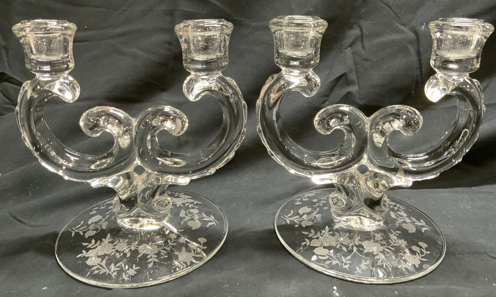 Pair 2 Arm Art Glass Candelabras W Frosts Detail (1 of 7)