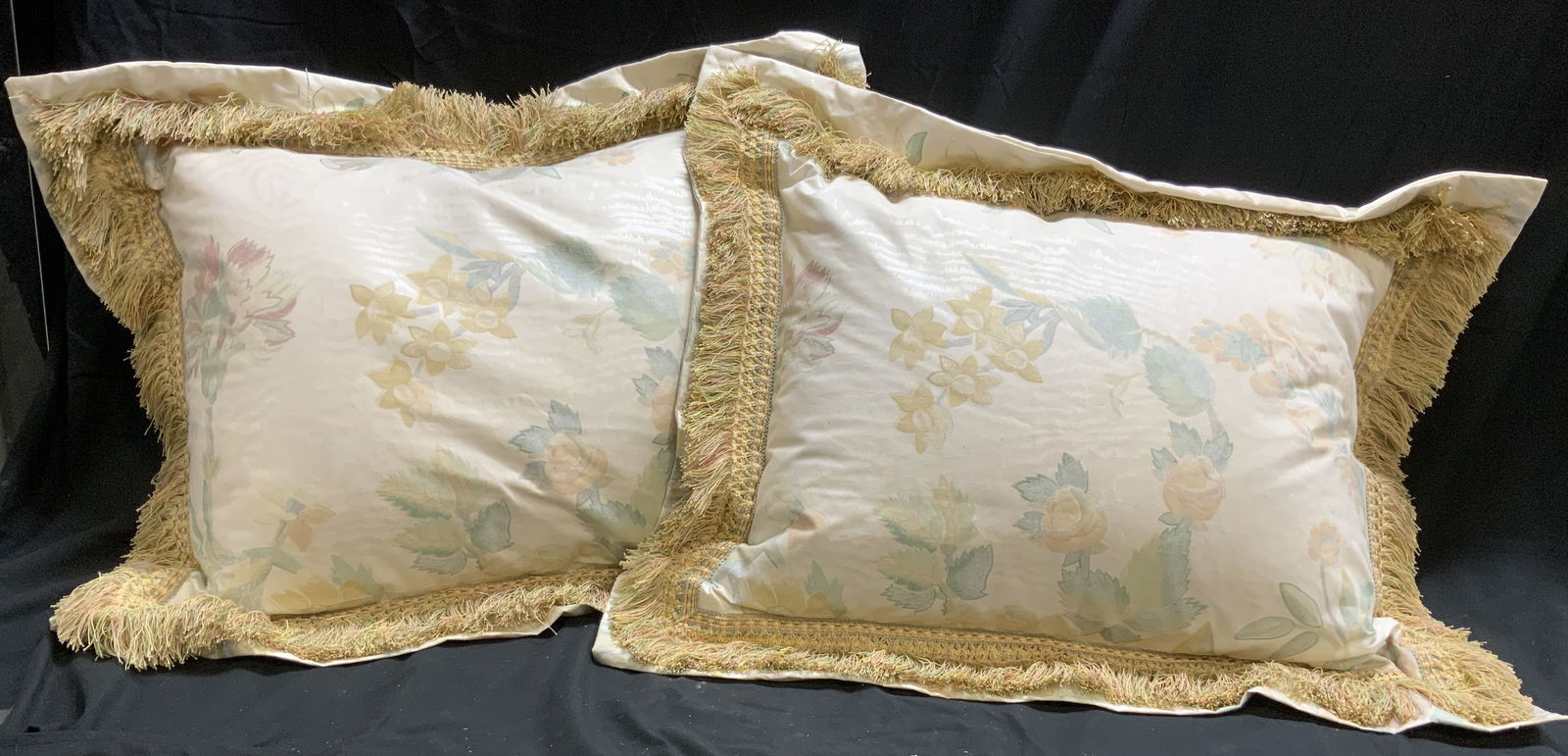 Pr Custom Floral Pillows W Fringed & Down Inserts (1 of 7)