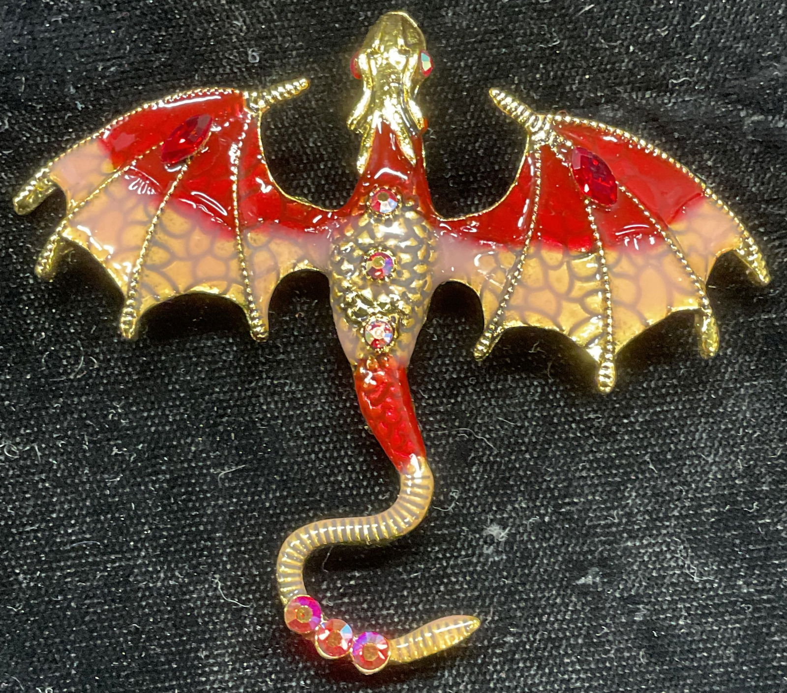 Gold Tn Enamel Crystal Dragon Brooch Pendant (1 of 6)