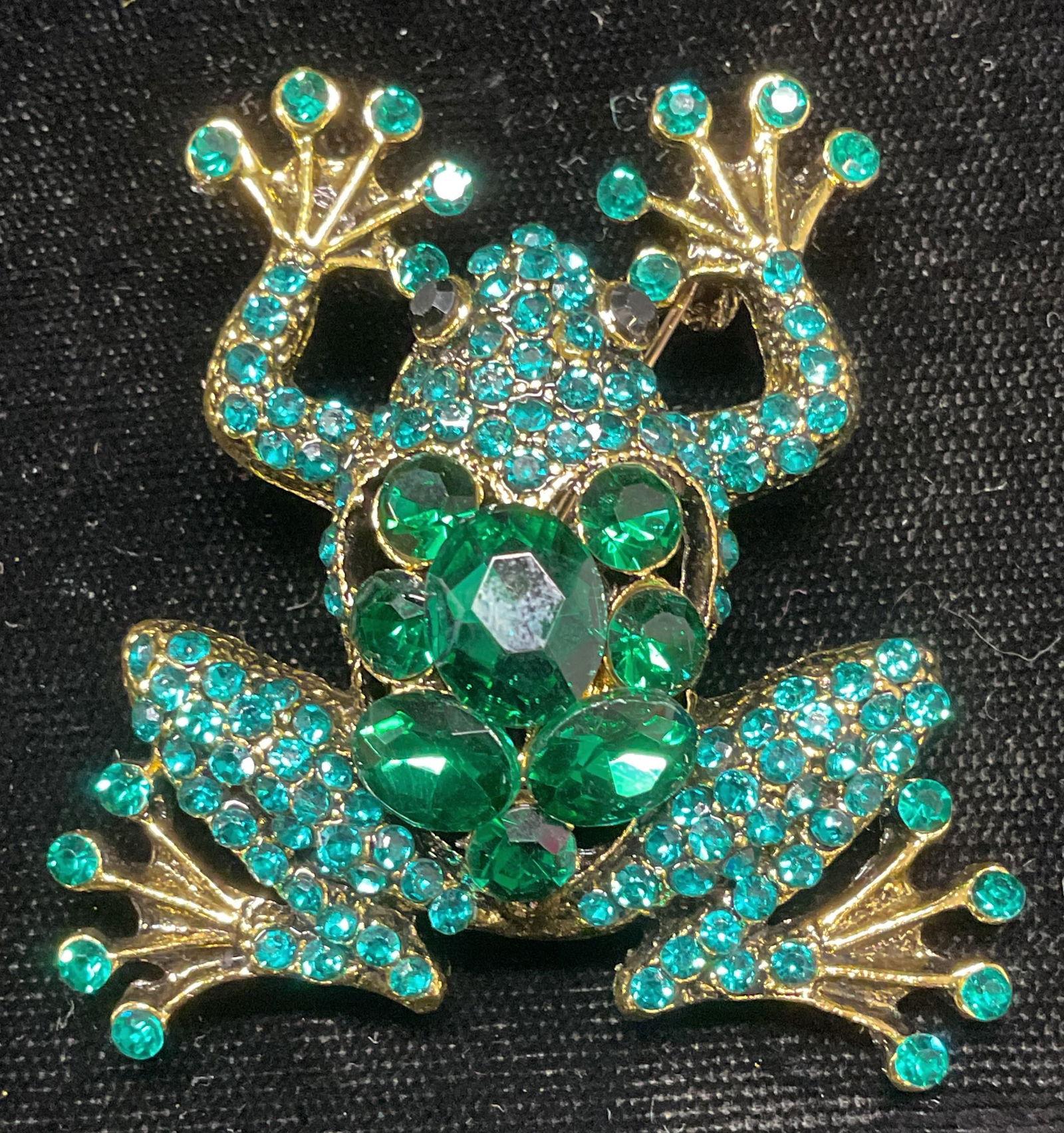 Gold Tn Green Crystal Frog Brooch Pendant (1 of 6)