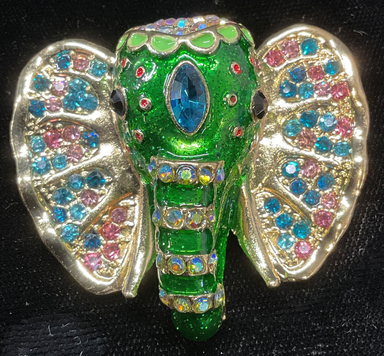 Gold Tone Crystal Enamel Elephant Brooch (1 of 6)
