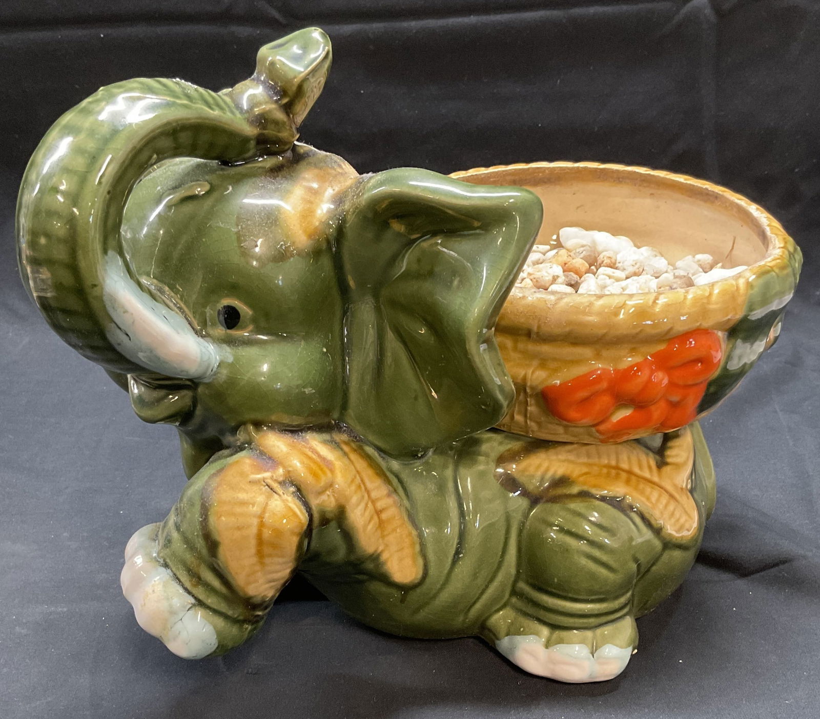 Vintage Green Ceramic Elephant Planter (1 of 6)