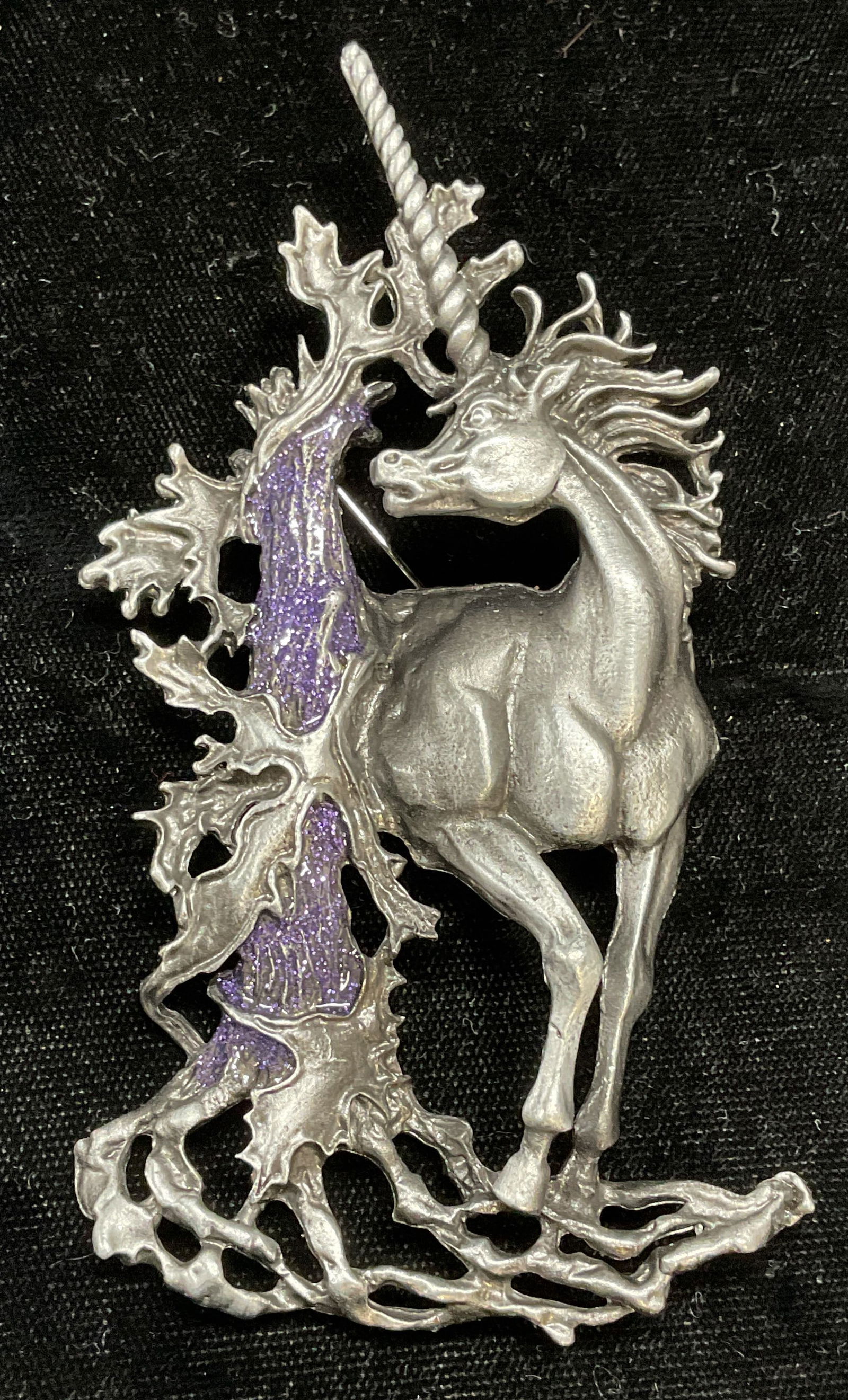 Silver Tone Enamel Unicorn Brooch, 4 inches (1 of 6)