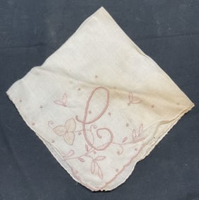 Vintage White Cotton Embroidered Handkerchief