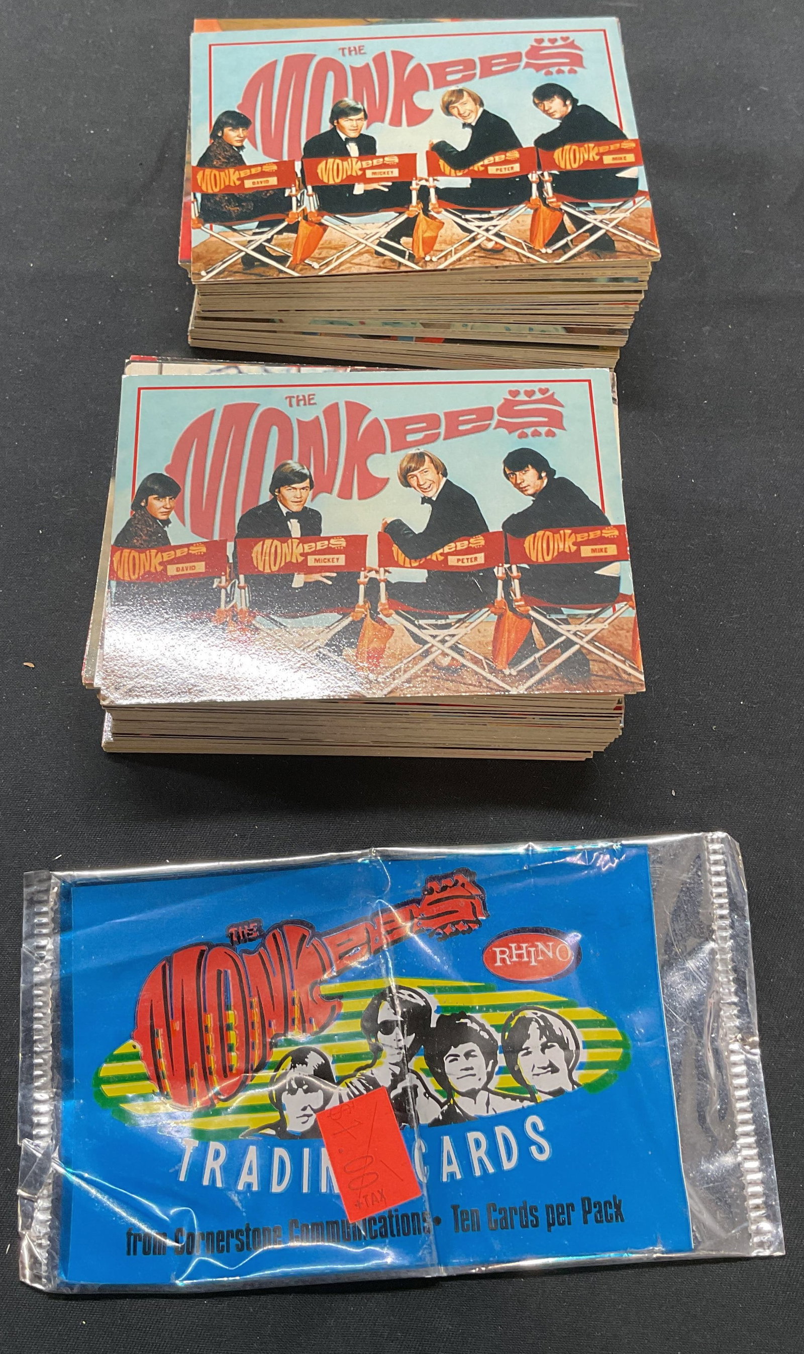 Group Lot Vintage The Monkees Trading Cards: Group lot 50+ vintage The Monkees trading cards. Not inspected individually or for completion. Cards measure approx. 3.5 x 2.5 inches. As Is, cards may have wear consistent with exposure. Trading card