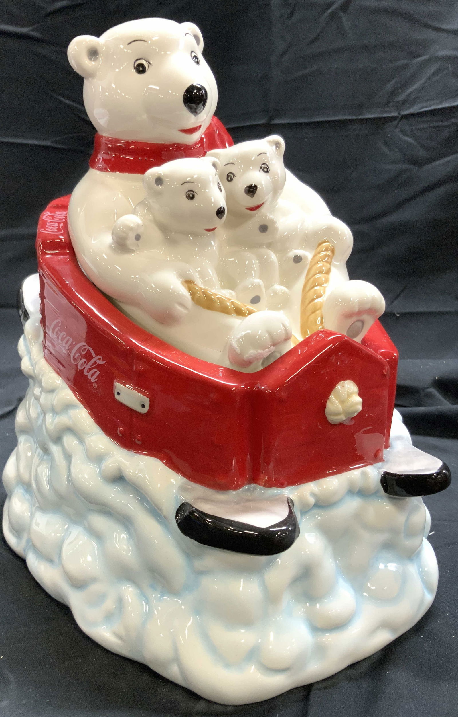 COCA COLA Porc Bears In Sleigh Cookie Jar W Org Bx (1 of 11)