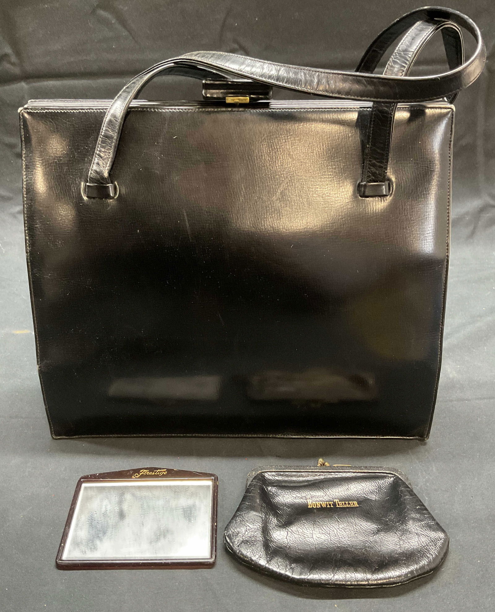 Vtg Prestige Black Leather Handbag, More (1 of 7)
