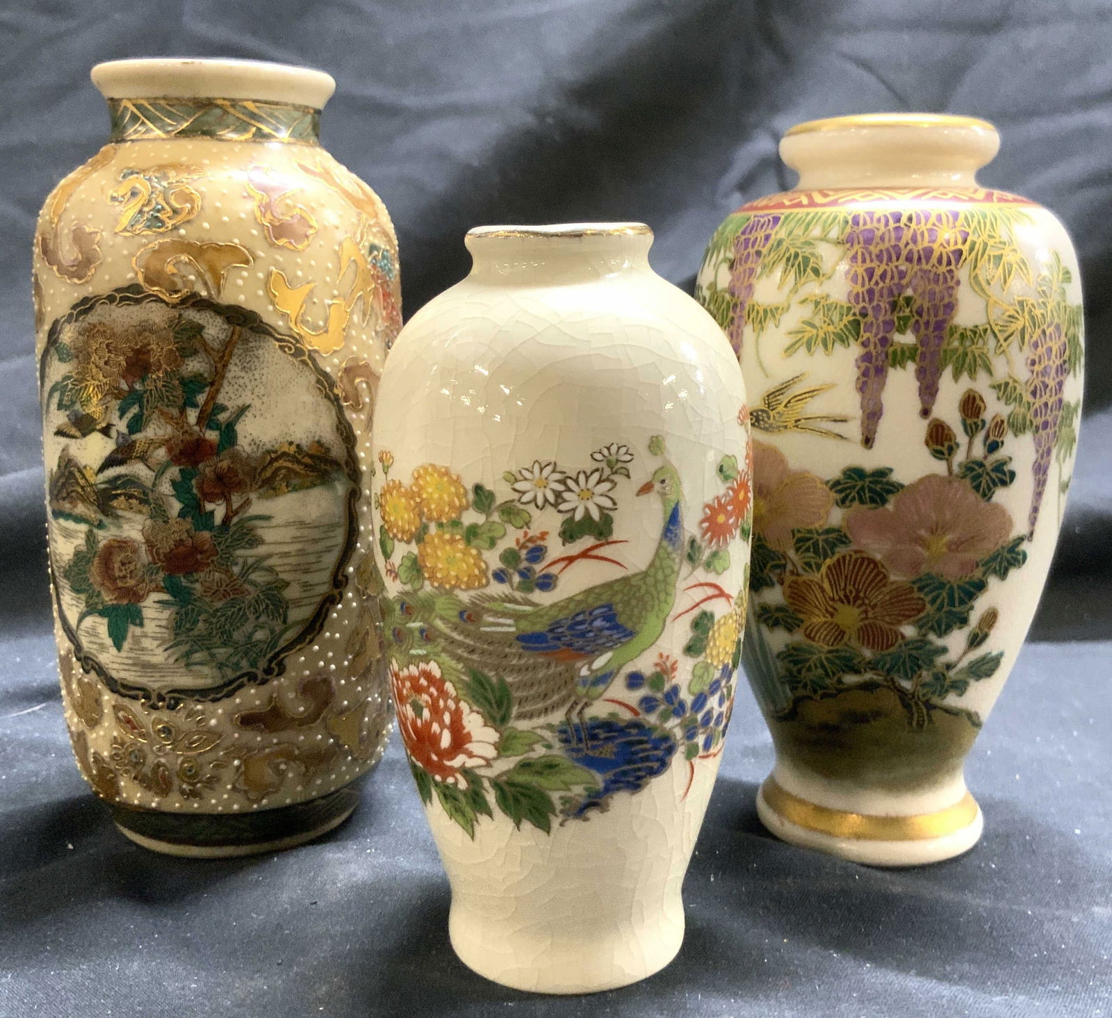 Lot 3 Signed Vtg Asian H Painted Porc Vases (1 of 7)
