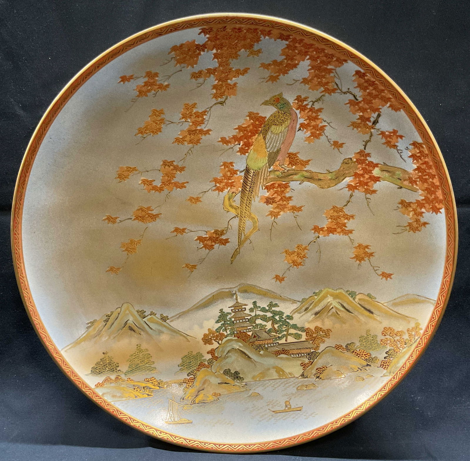 Signed Asian Ceramic Phoenix & Landscape Plate (1 of 6)