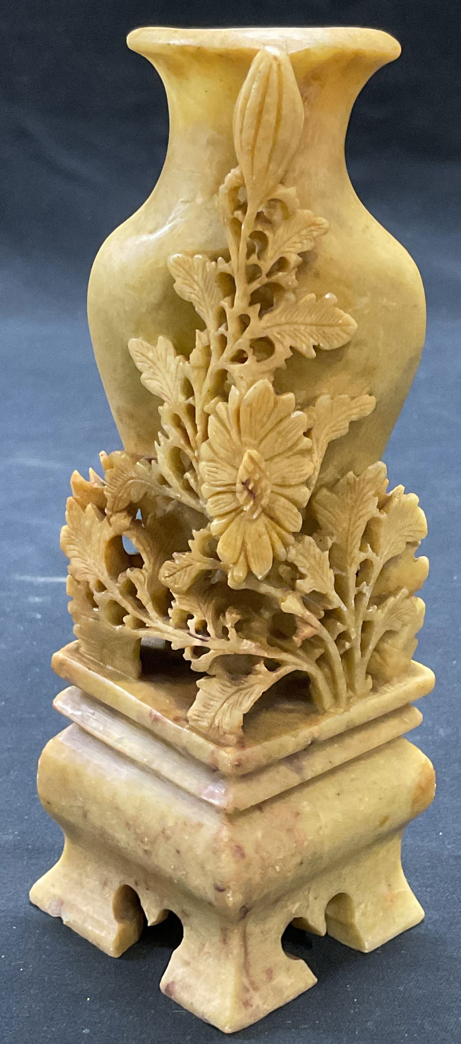 Vintage Asian Carved Stone Floral Vase (1 of 6)