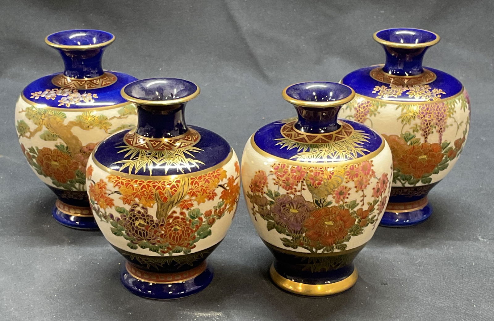 Lot 4 Vtg Signed Asian Porcelain Floral Vases (1 of 8)