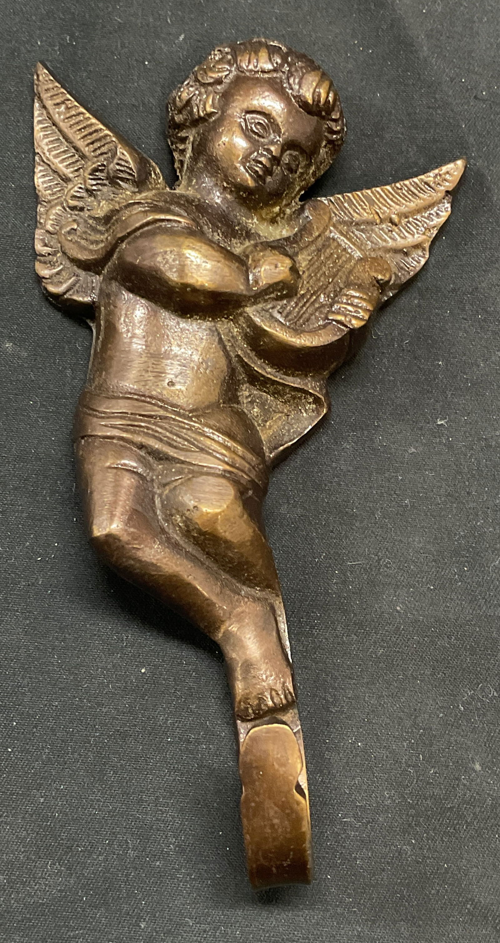 Cherub Harp Bronze Patina Cast Metal Wall Hook (1 of 6)