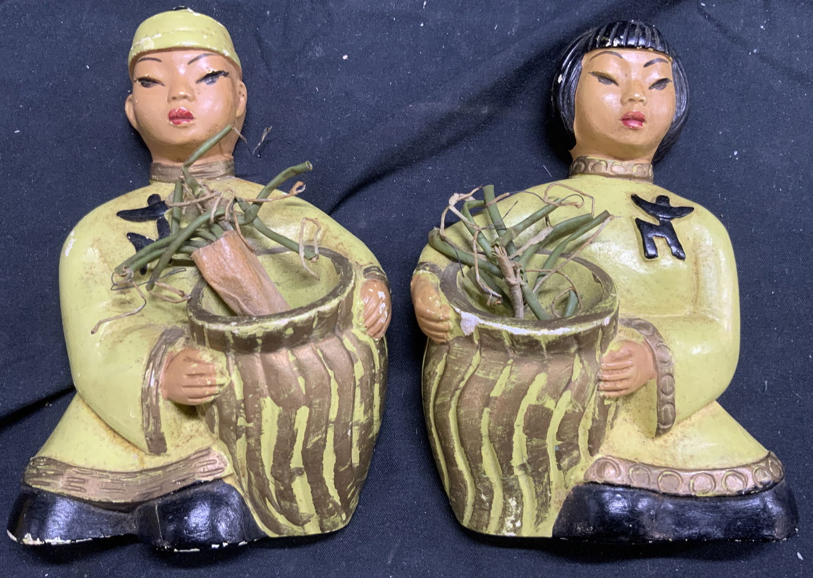 Lot 2 Hand Painted Asian Plaster Wall Planters (1 of 6)