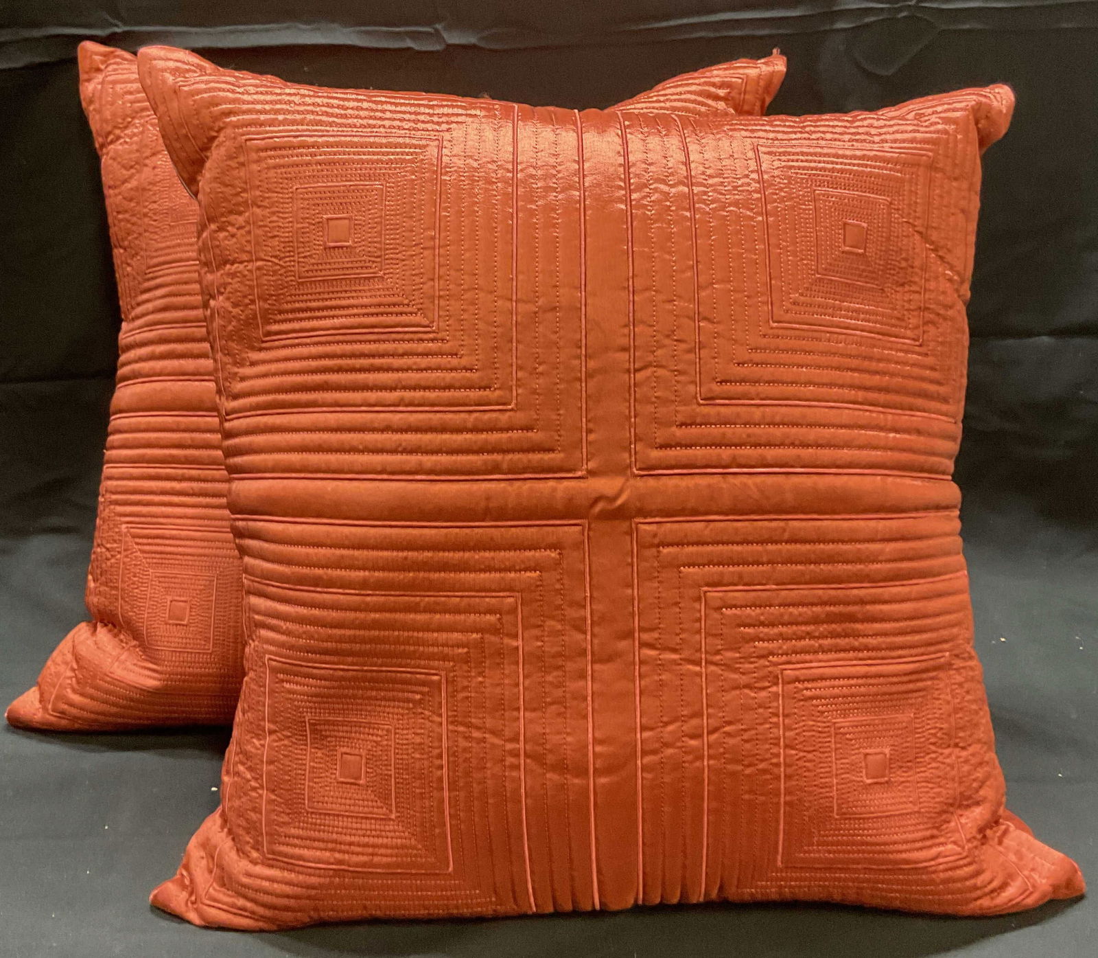 Pair Red Satin Embroidered Pillows (1 of 6)