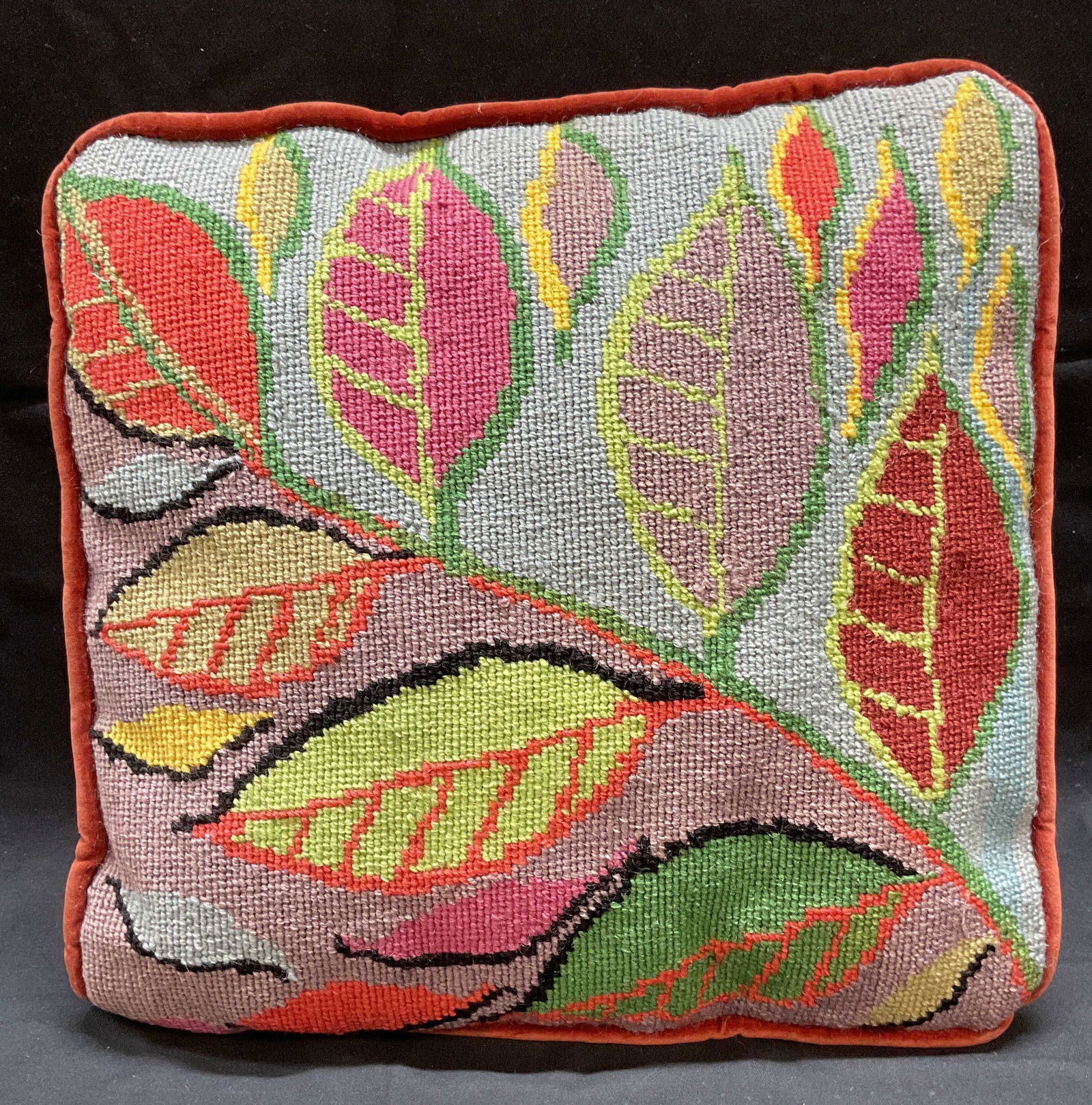 Vintage Velvet Embroidered Leaf Pillow (1 of 6)