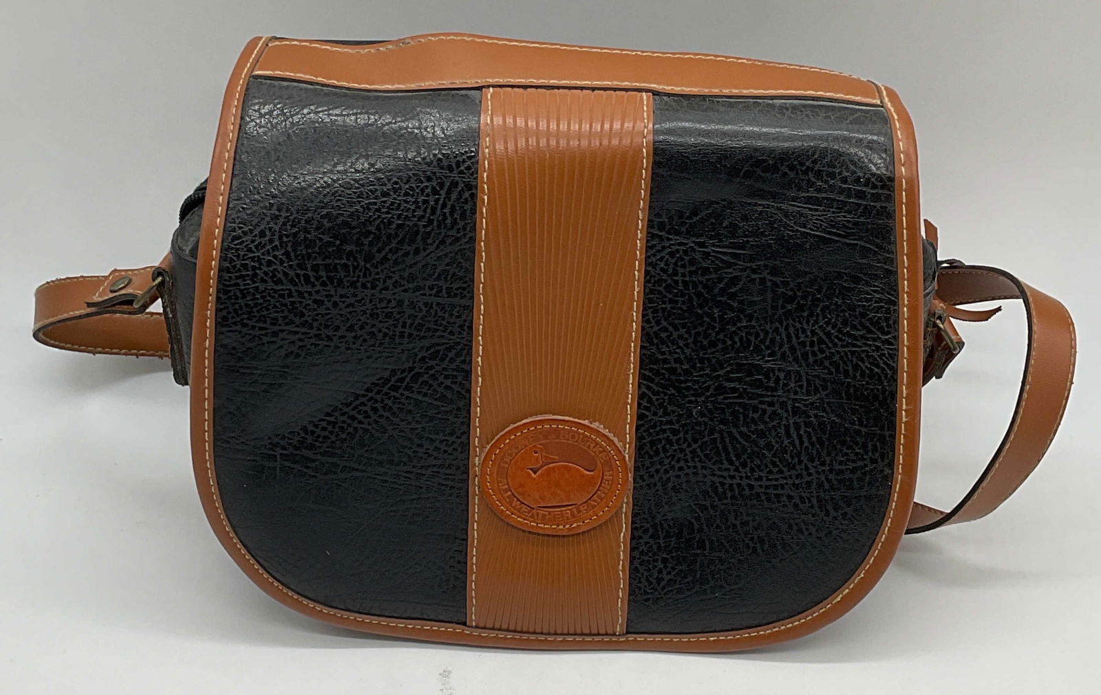 Black Leather & Brown Trim Handbag (1 of 6)