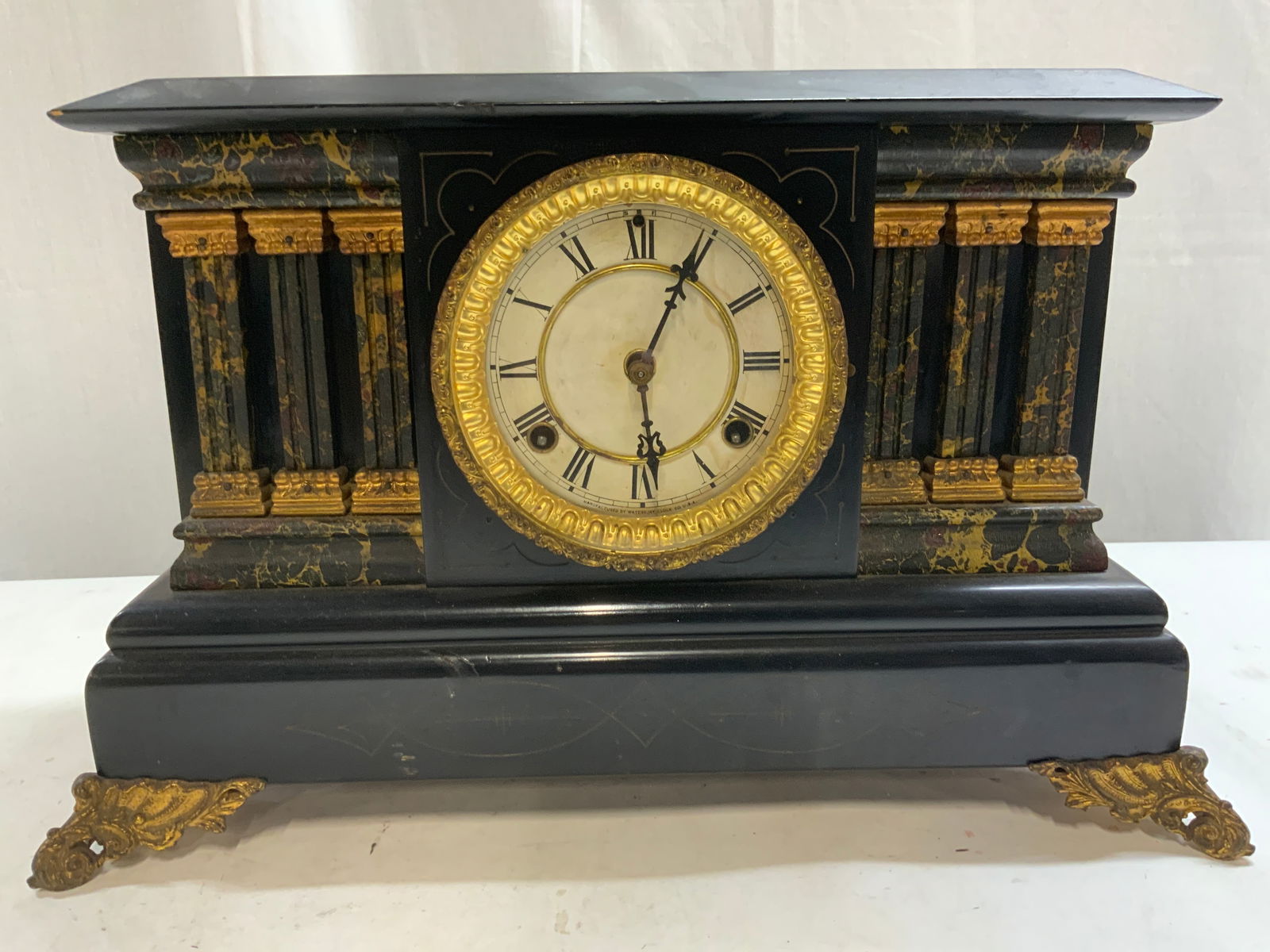 WATERBURY CLOCK CO Vtg Footed Victorian Mantel Clk (1 of 14)