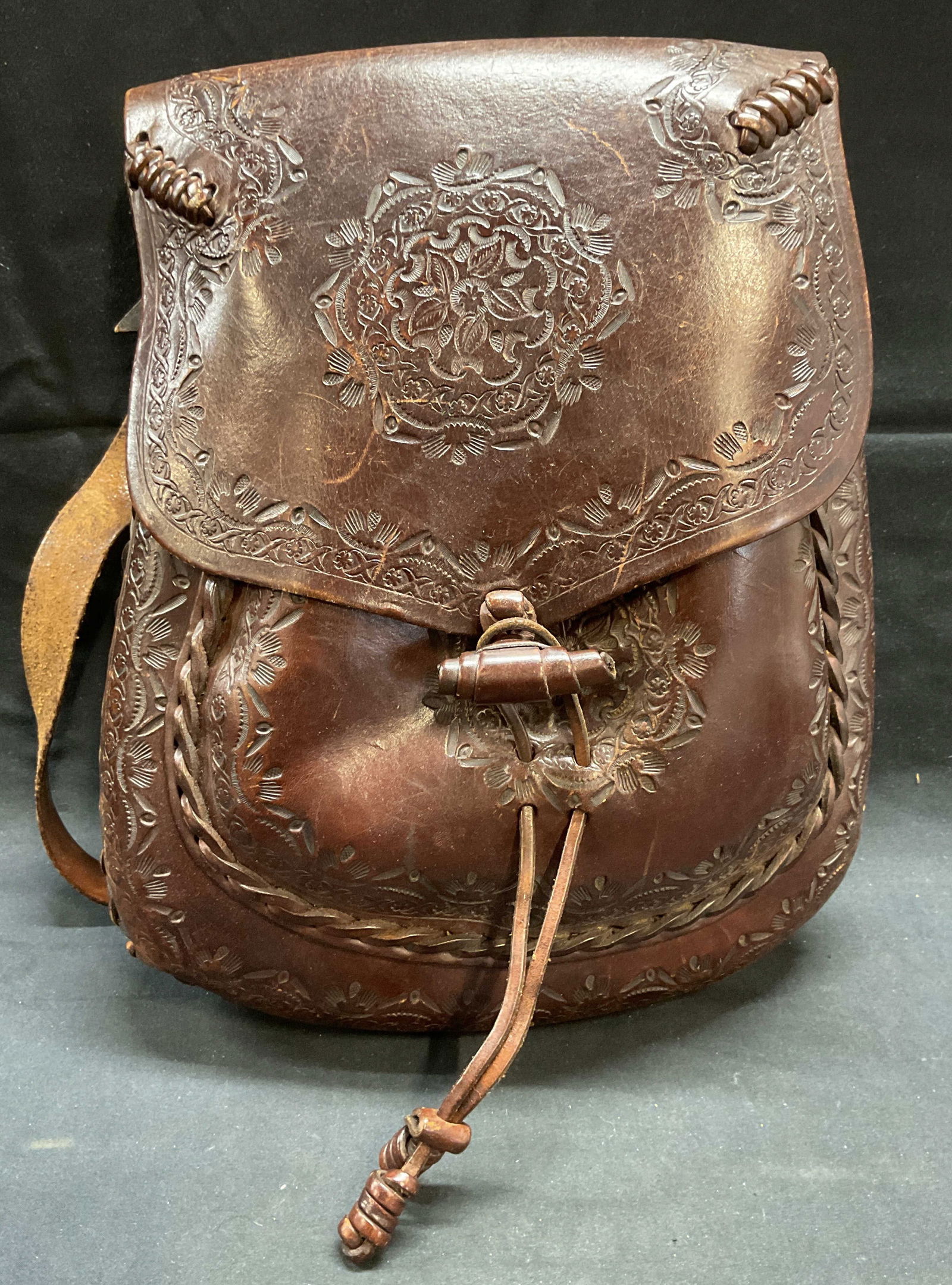 Vintage Brown Tooled Leather Handbag (1 of 7)