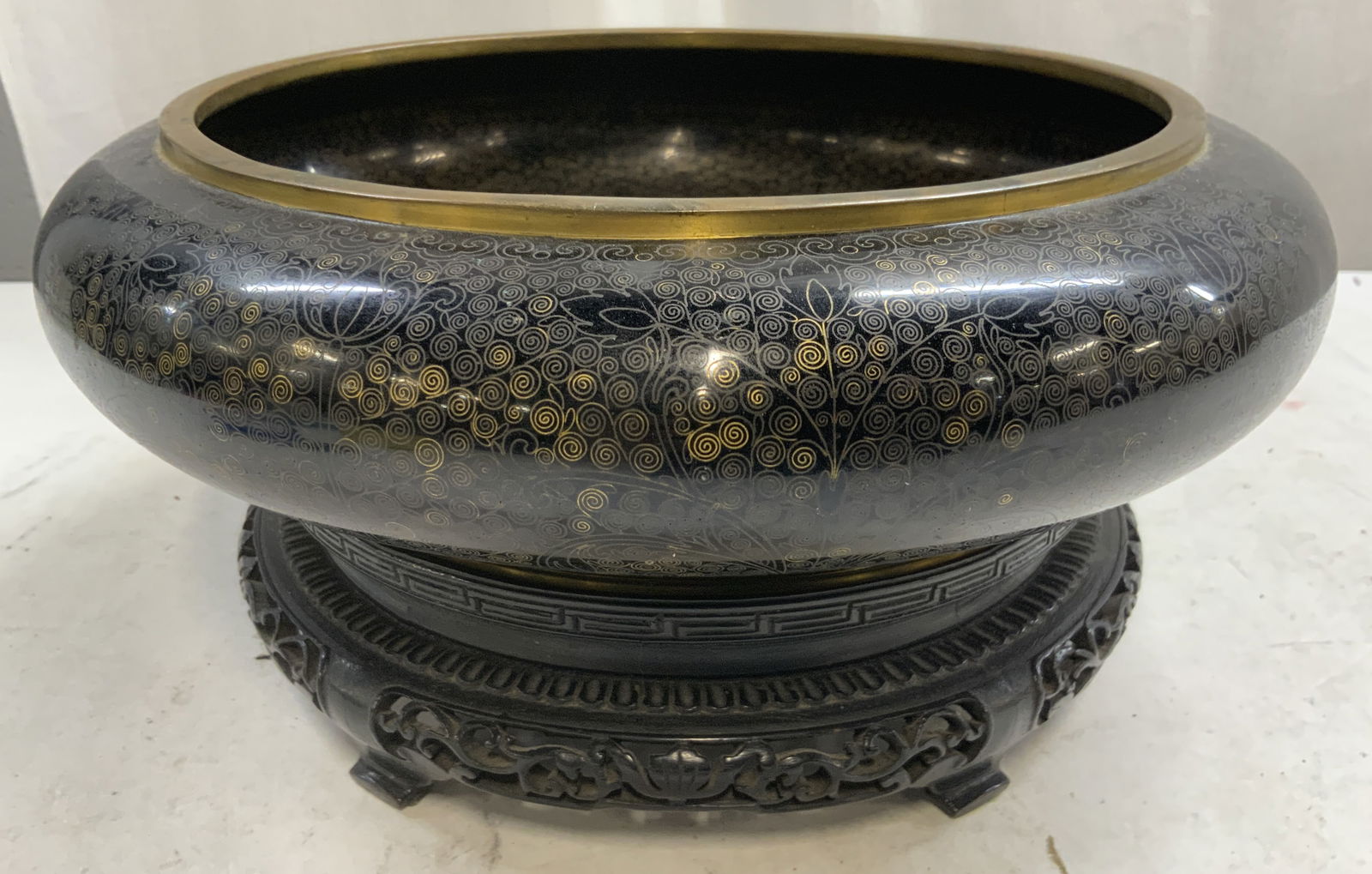 Vntg Asian Cloisonne Enamel Vessel W Wood Base (1 of 7)