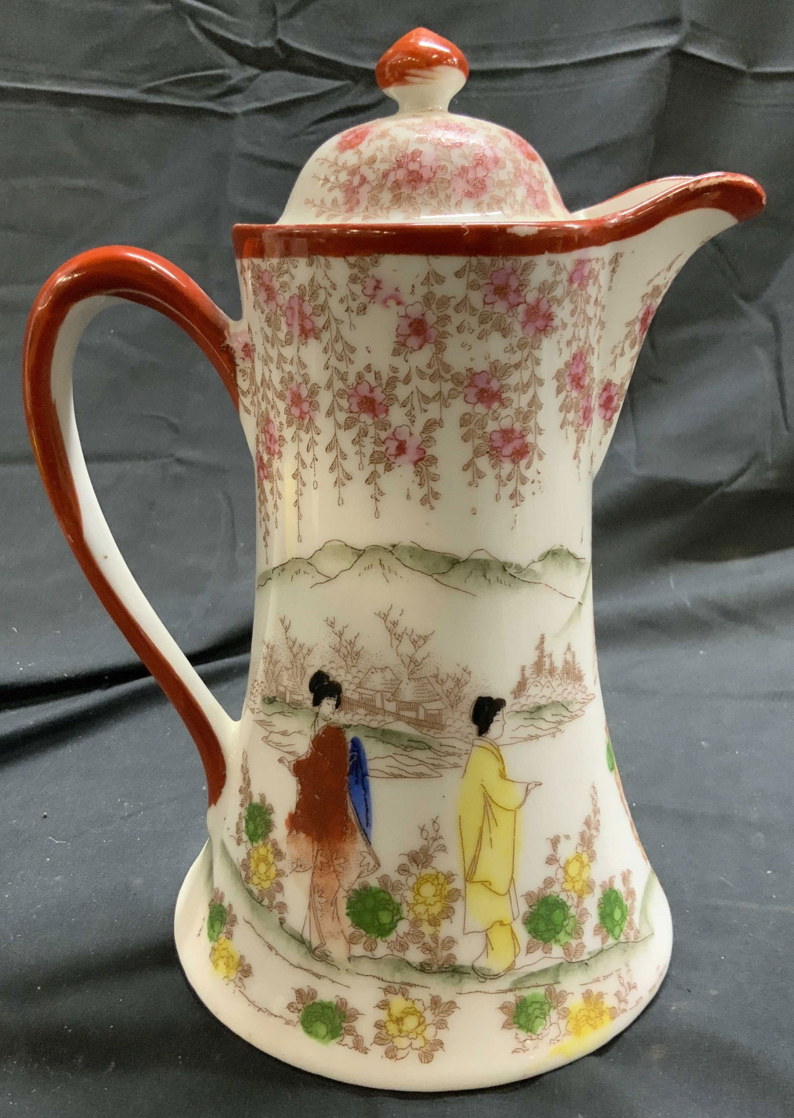 Vtg Asian Hand Painted Porc Coffee Pot W Lid (1 of 9)