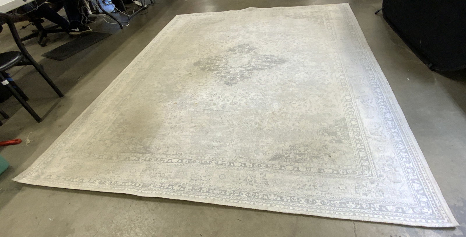 MAGNOLIA HOME Tristian Collection Jacquard Rug: Cotton blend jacquard rug by Magnolia Home. Measures approx. 114L x 91.5W in. Tags to reverse read, MAGNOLIA HOME by JOANNA GAINES, TRISTIAN COLLECTION, JACQUARD, 90% Cotton, 10% Polyester. Discolorat