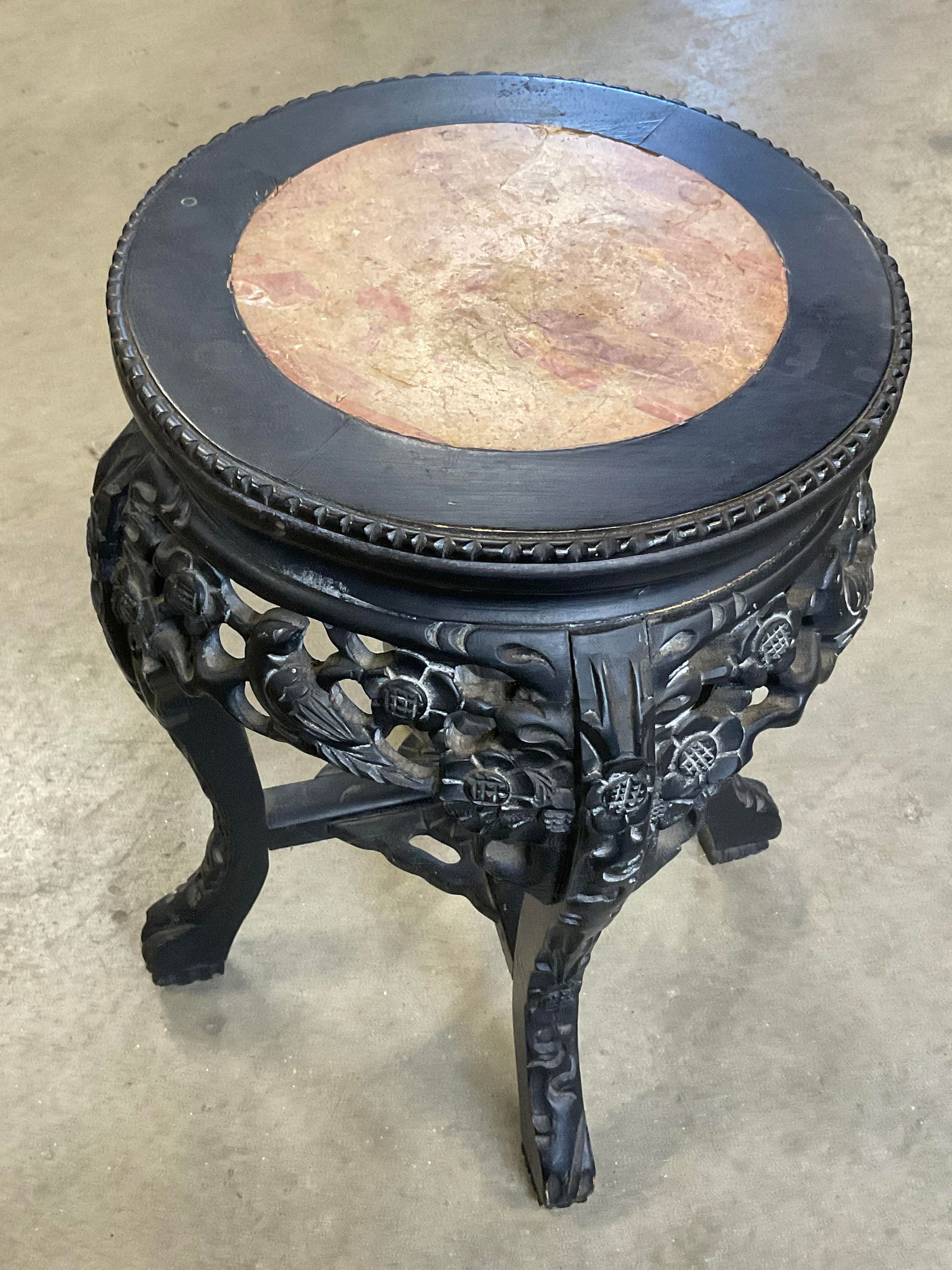 Carved Wood & Marble Stone Asian Stand (1 of 10)
