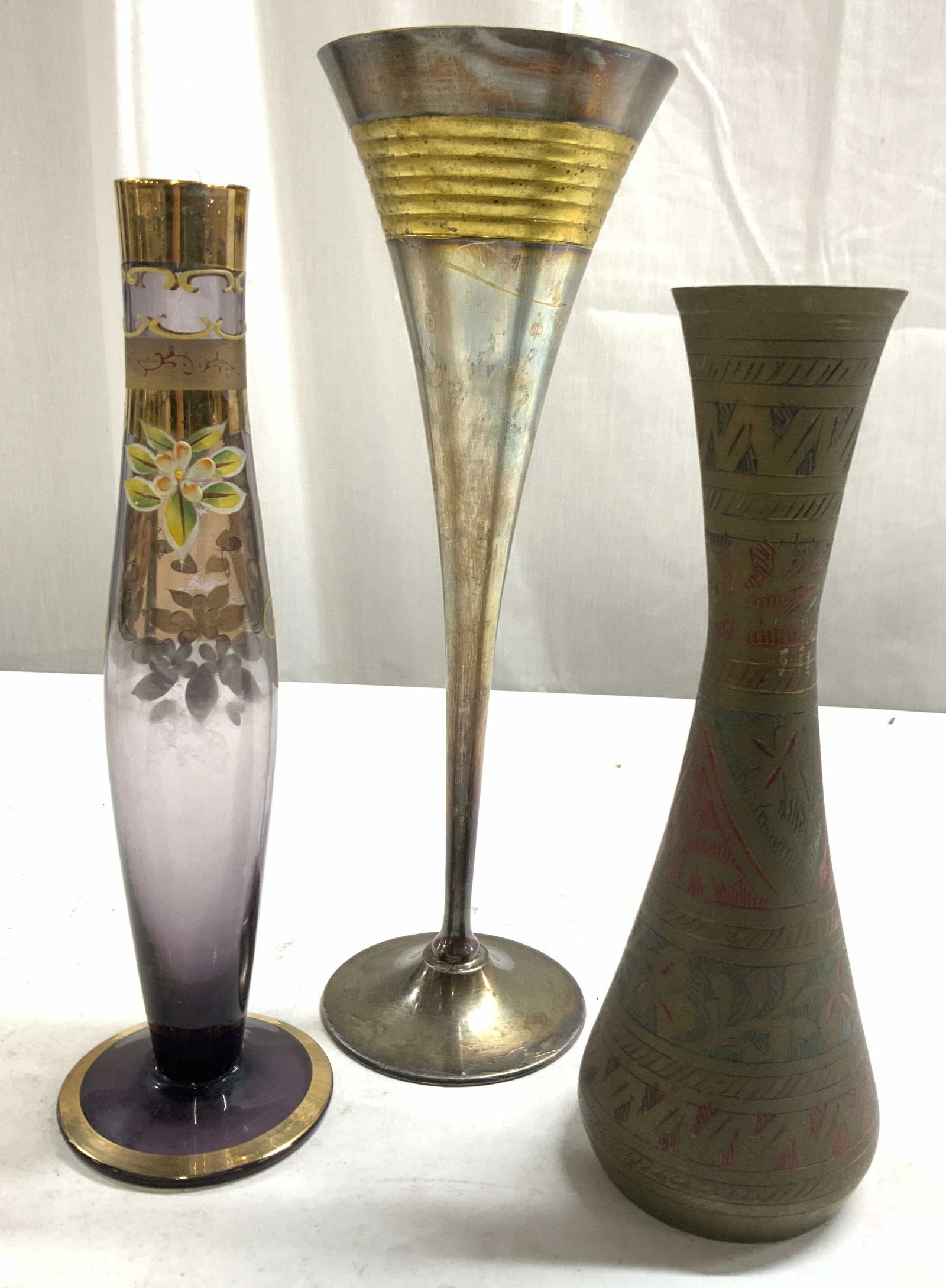 Lot 3 Glass & Metal Assorted Vases (1 of 7)