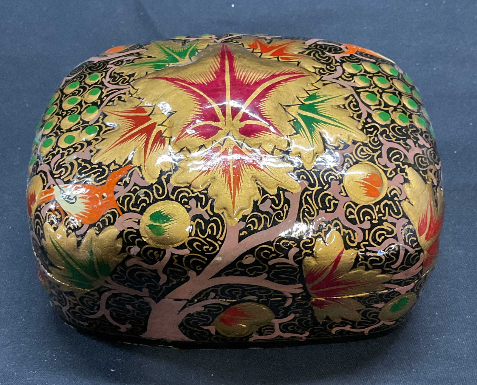 Vintage Paper Mache Gilt Leaf Trinket Box (1 of 7)