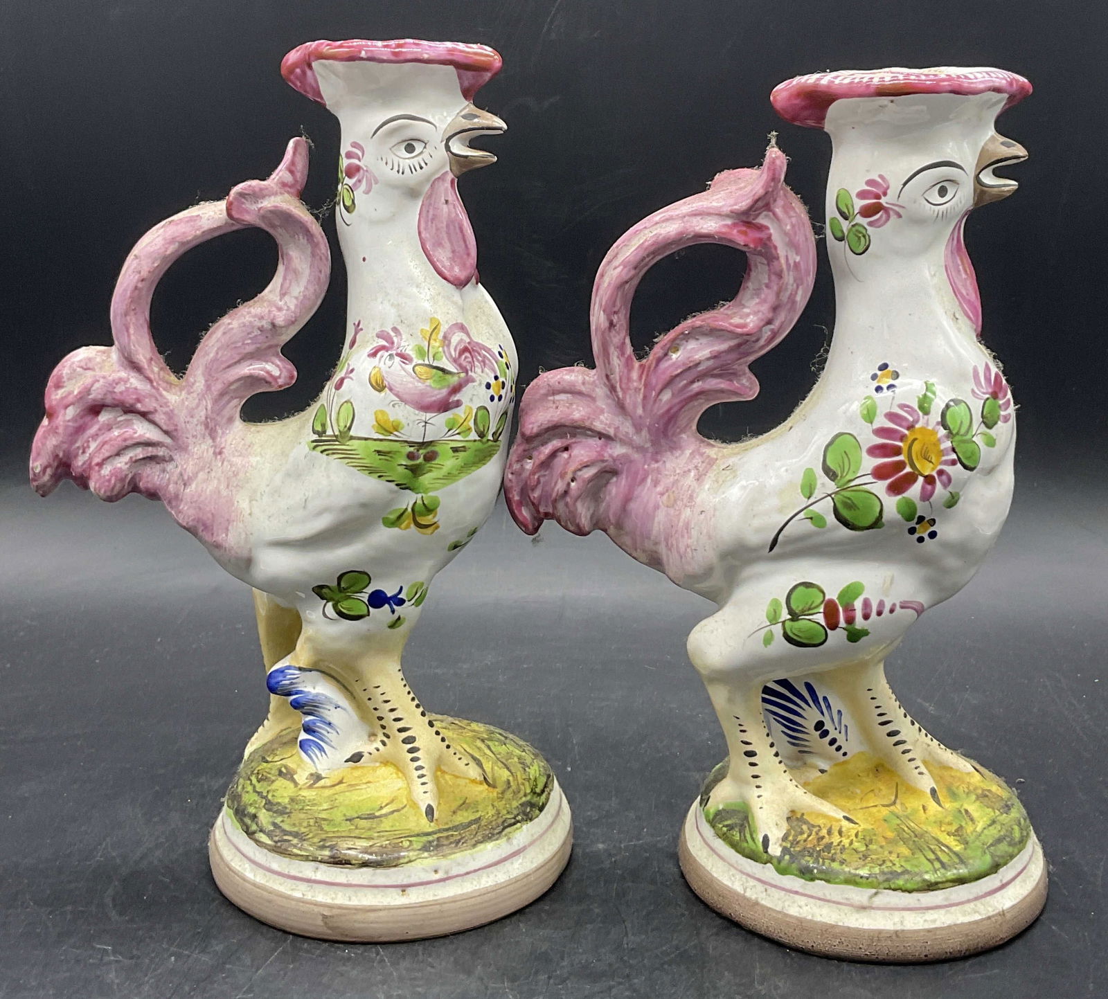 Pr ST. CLEMENT French Faience Rooster Candlesticks (1 of 9)