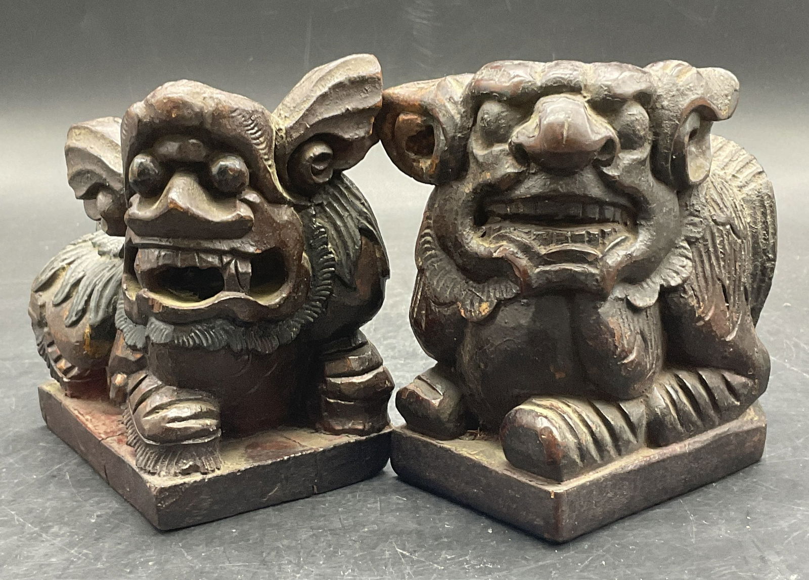 Lot 2 Carved Wood Fu Dog Figural Bookends (1 of 7)