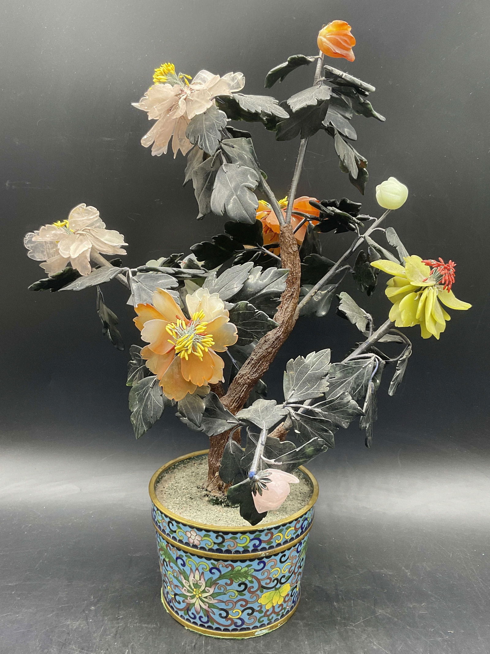Natural Stone Floral Tree W Cloisonne Planter Base (1 of 7)