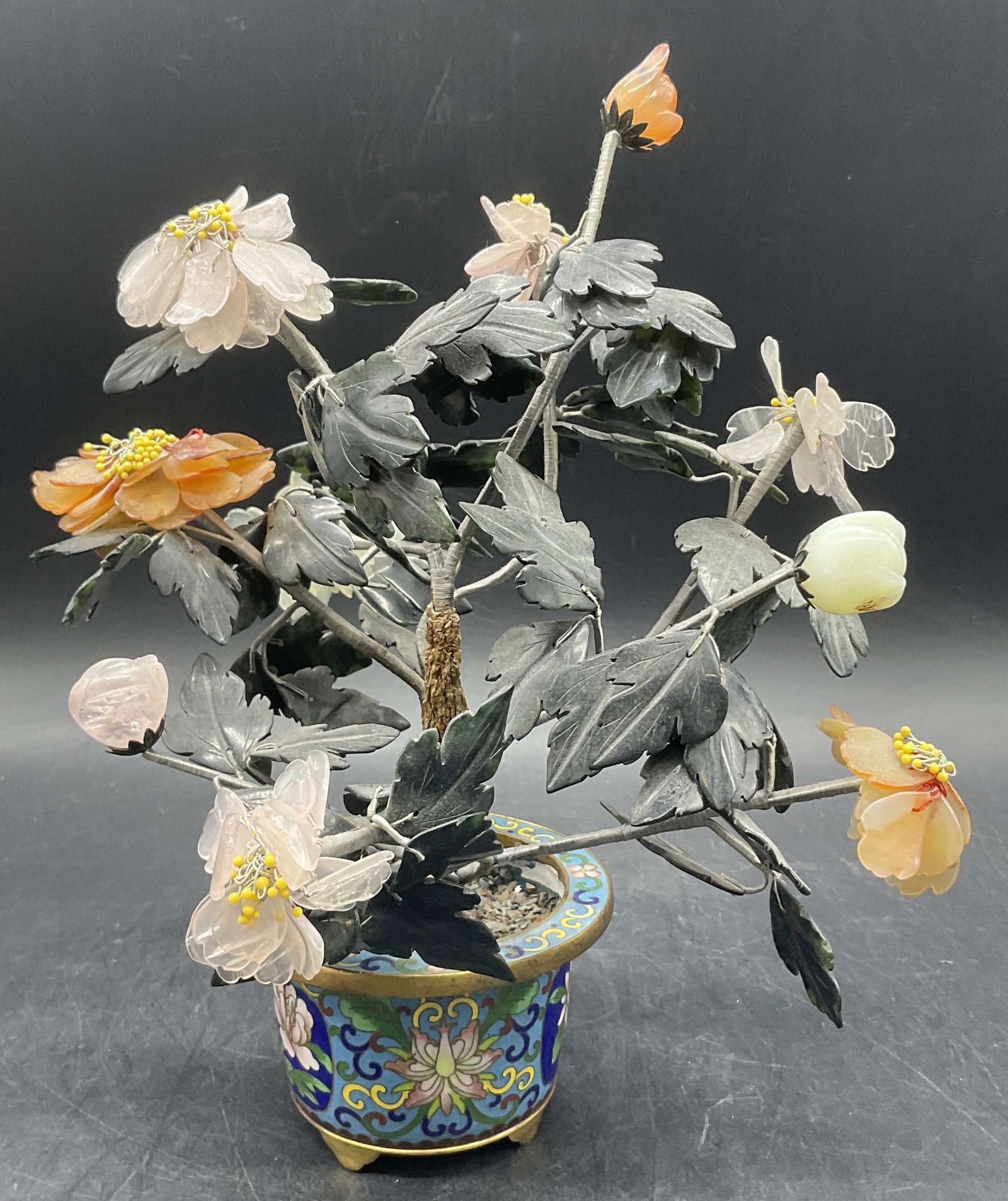 Natural Stone Floral Tree W Cloisonne Planter Base (1 of 6)