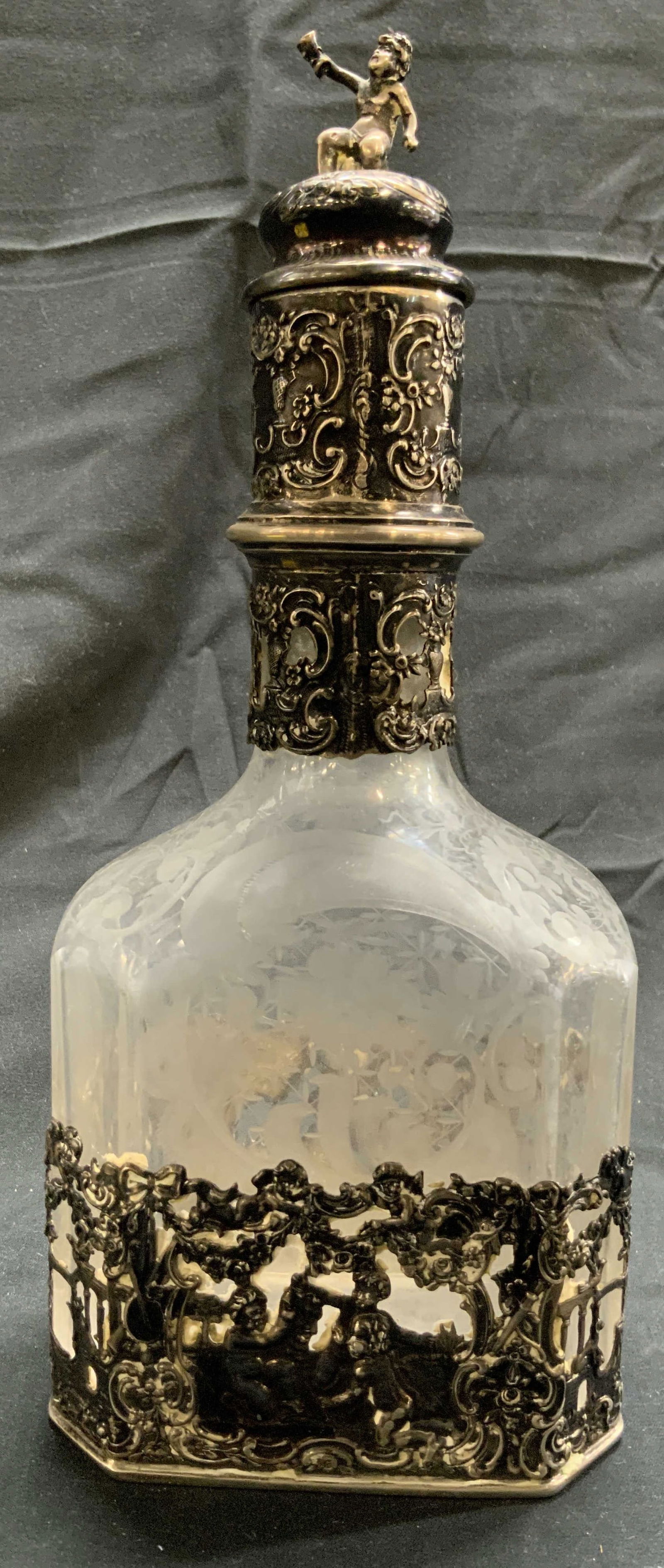 800 Silver Overlay Vntg Art Gls Decanter W Stopper (1 of 8)