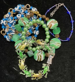 Lot 5 Frog Bracelet, Crystal Bracelet, Necklaces