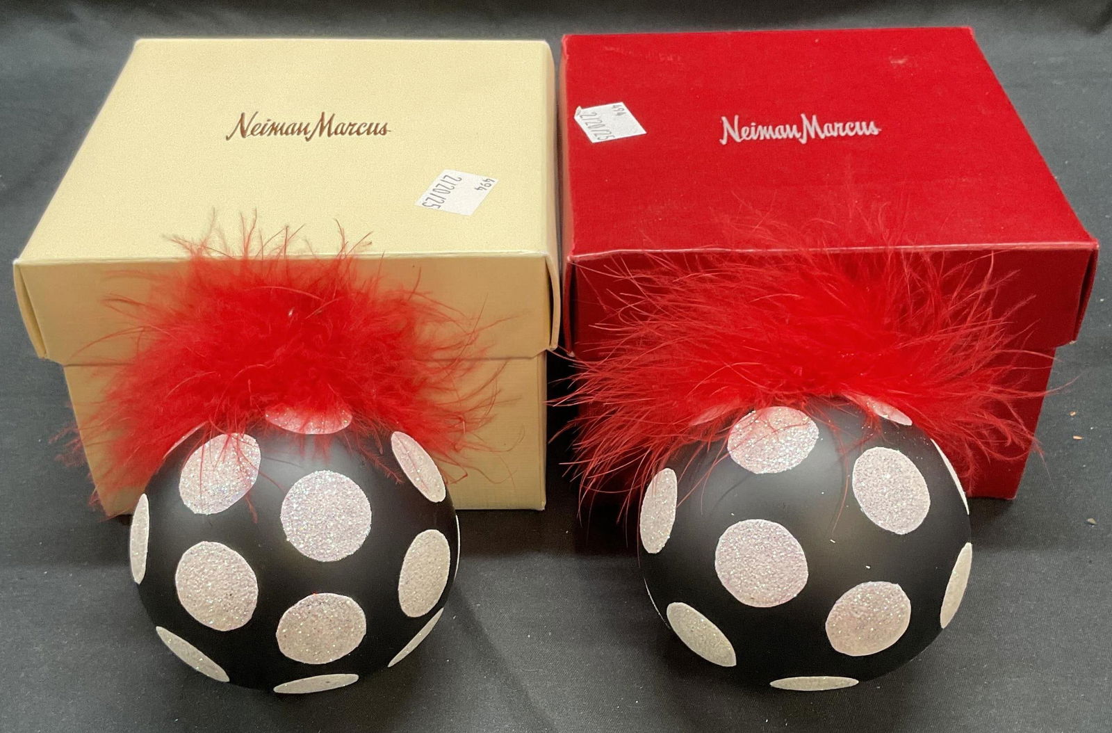 Pair 2004 Black & White Sparkly Feather Ornaments (1 of 6)