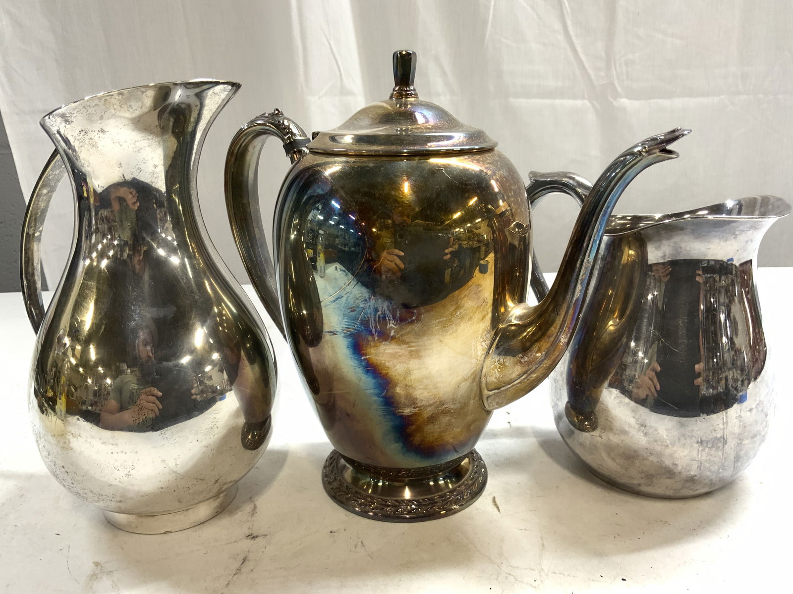 Lot 3 Silver Plated Pitchers & Coffee Pot (1 of 7)