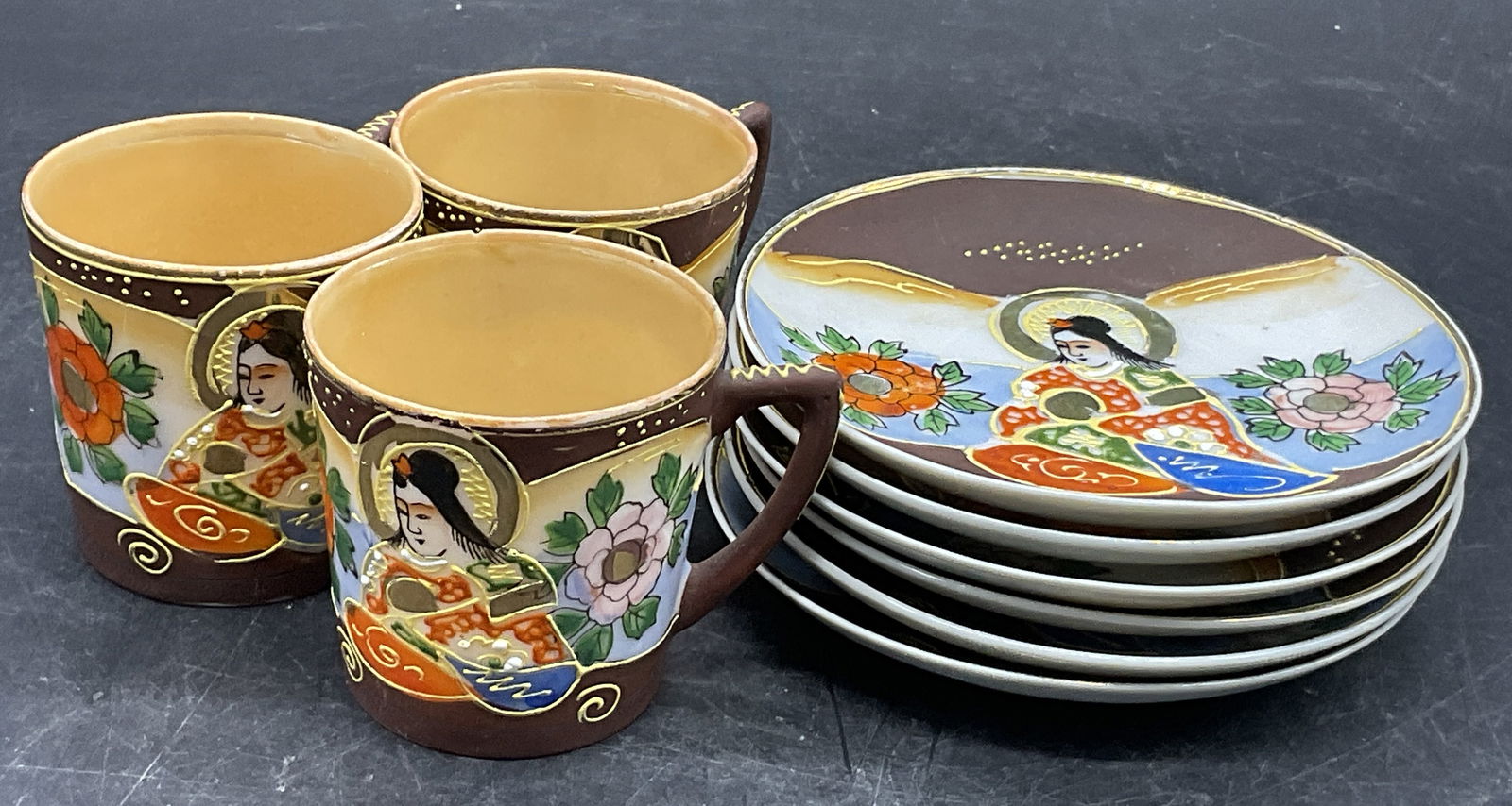 9 Hand Painted Satsuma Demitasse Cups & Saucers (1 of 8)