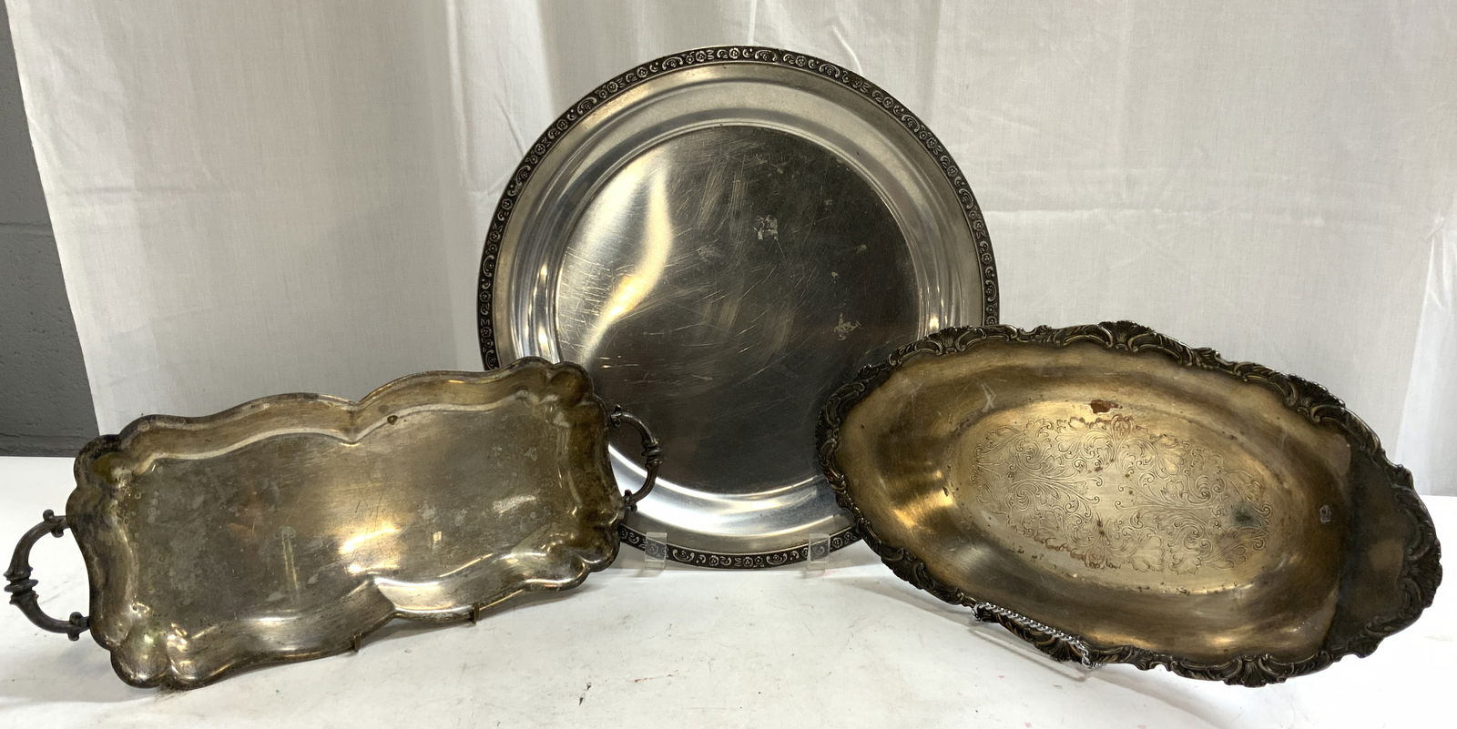 Lot 3 Silver Plate & Stainless Serving Trays (1 of 9)