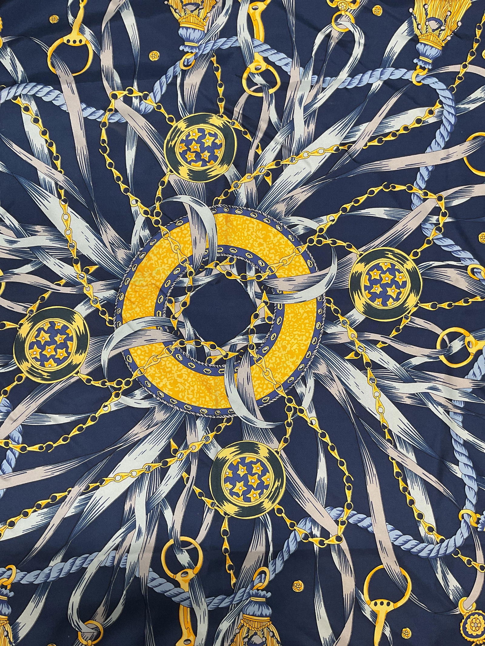 Blue & Yellow Horse Bit Silk Scarf, Italy (1 of 6)