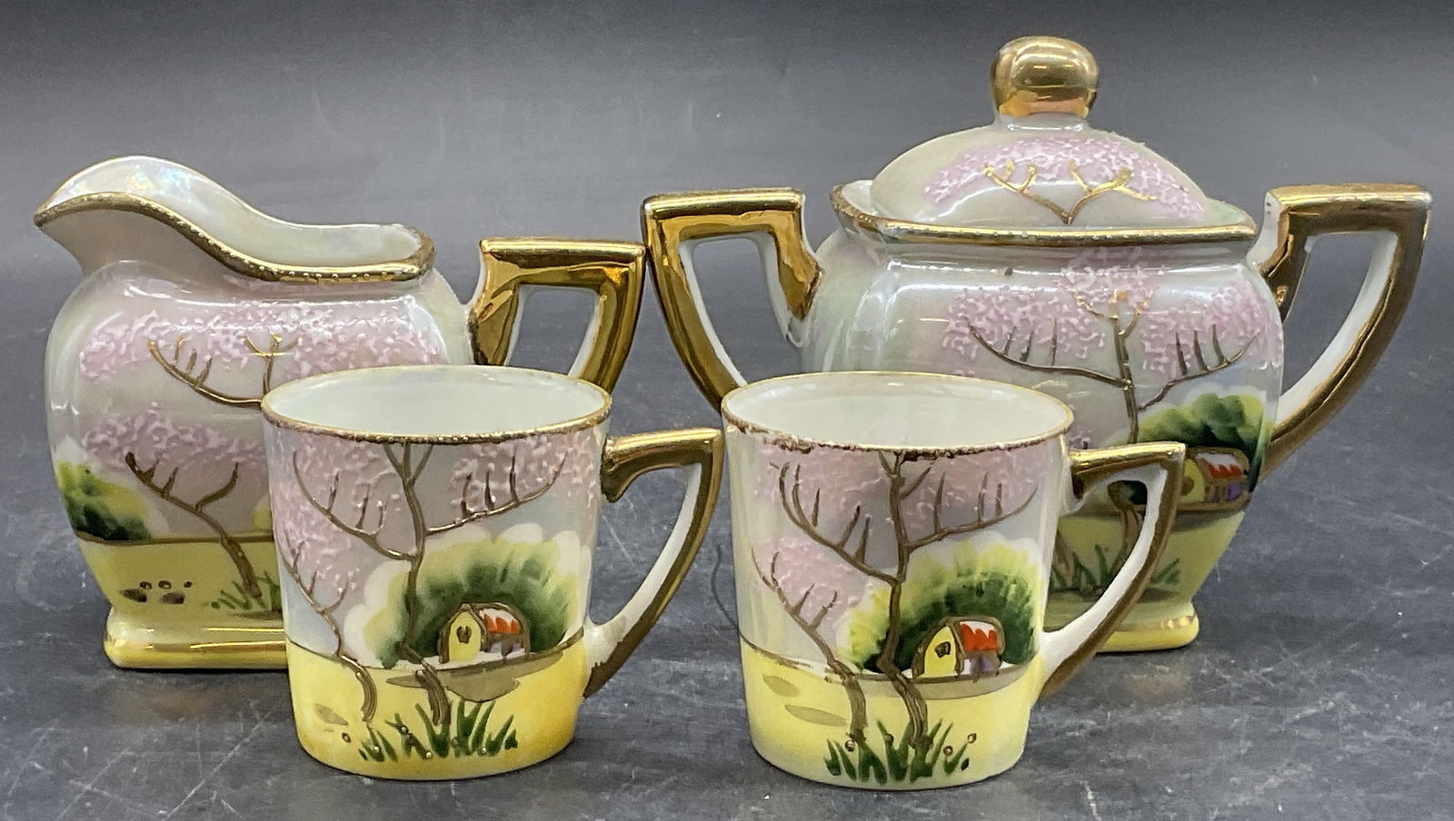 4 LB Signed Porcelain Cups, Sugar Bowl, & Creamer (1 of 7)