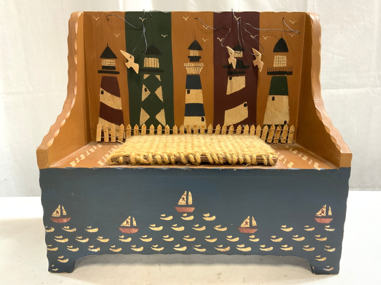 Hand Painted Nautical Wood Bench Wall Hanging (1 of 8)