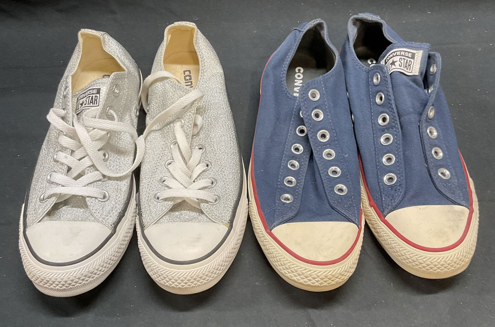 Lot 2 Converse Silver & Navy Blue Sneakers (1 of 9)