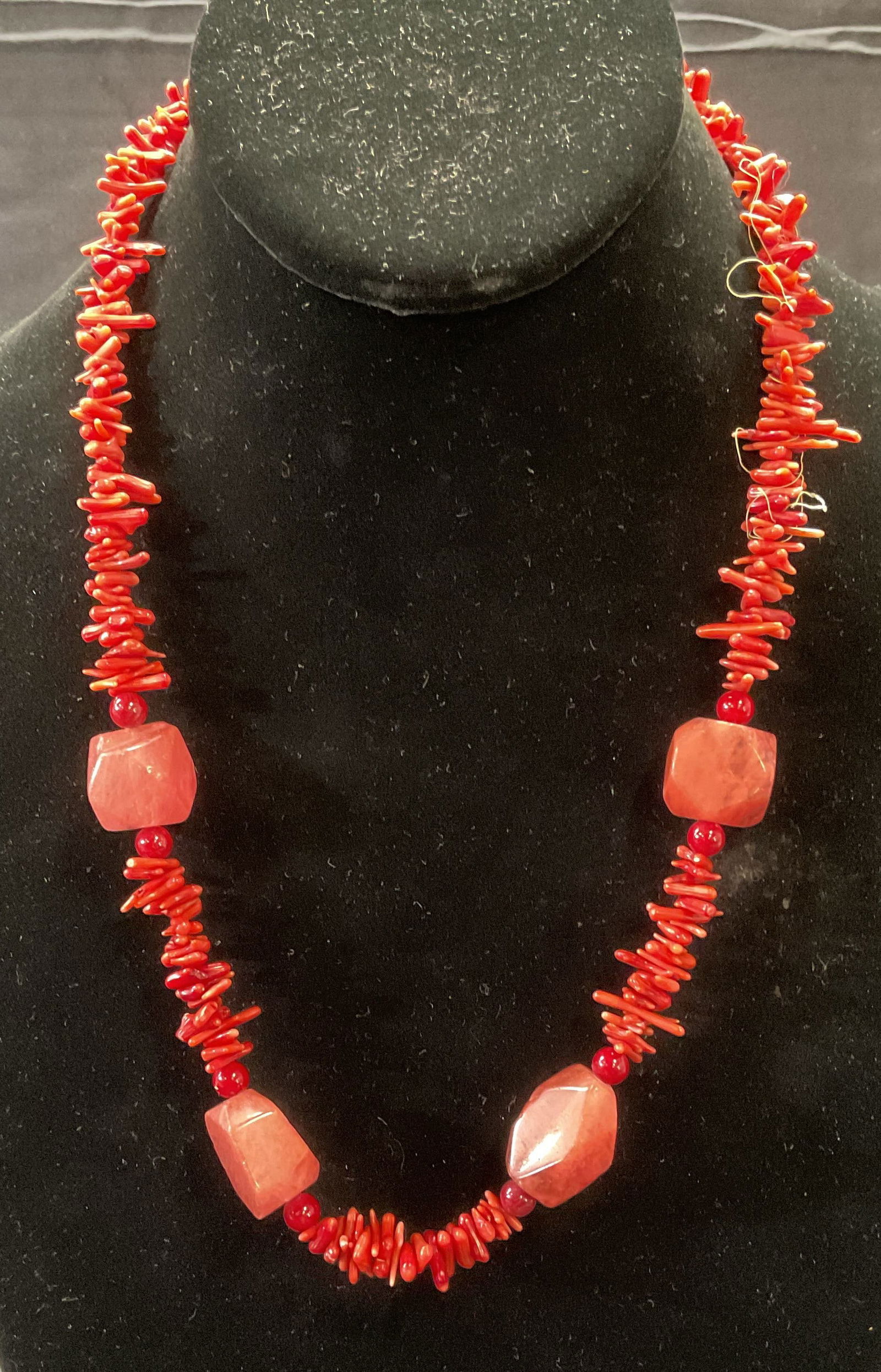 Faux Red Coral & Crystal Beaded Necklace (1 of 6)